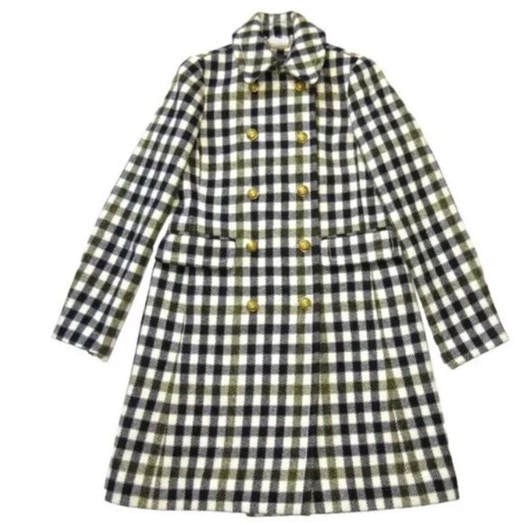 NWT J.Crew Double Breasted Coat in Cypress Black Ivory Oxford Check Plaid 2 - Picture 2 of 5